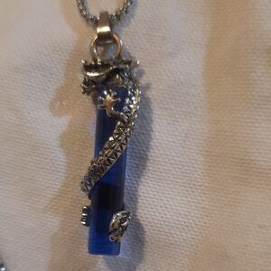 Silver and Blue Dragon Pendant Necklace